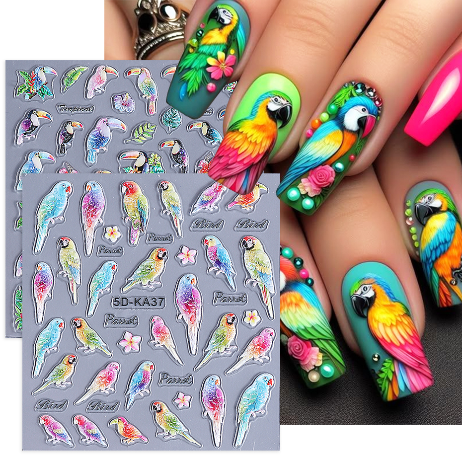 Plant Parenthood - 1/2pcs 5D Embossed Parrot Bird Nail