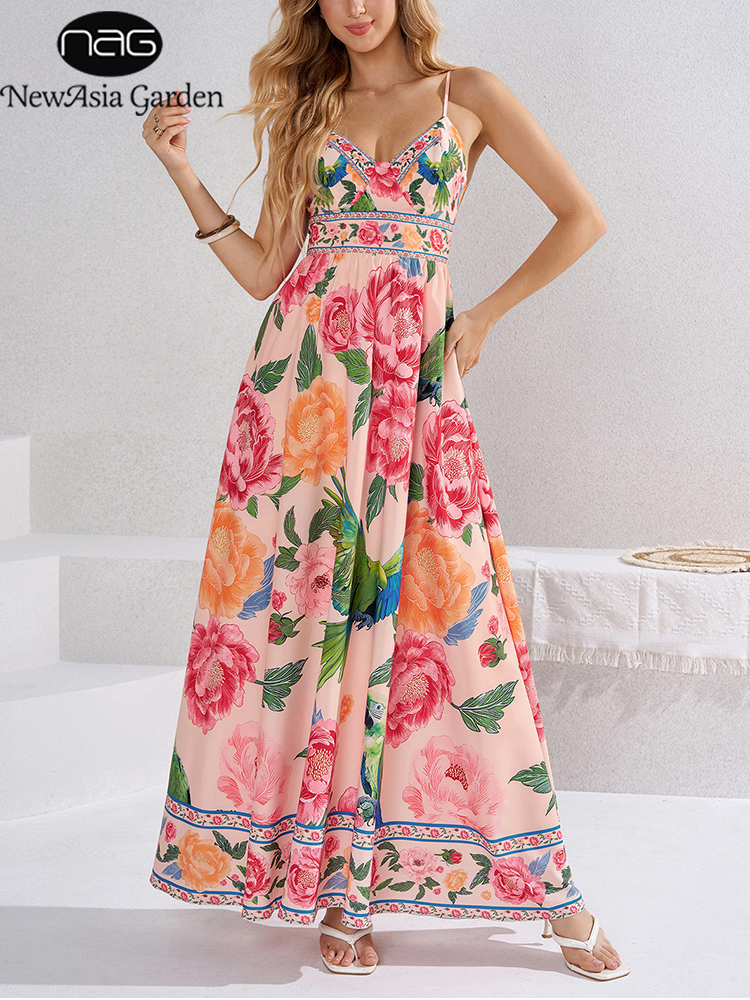 Plant Parenthood - NewAsia Boho Floral Parrot Print Maxi