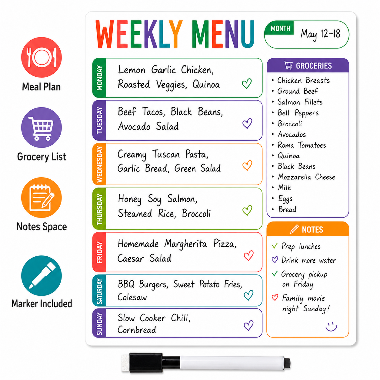 Planned Parenthood - 1pc Weekly Menu Fridge Whiteboard Sticker